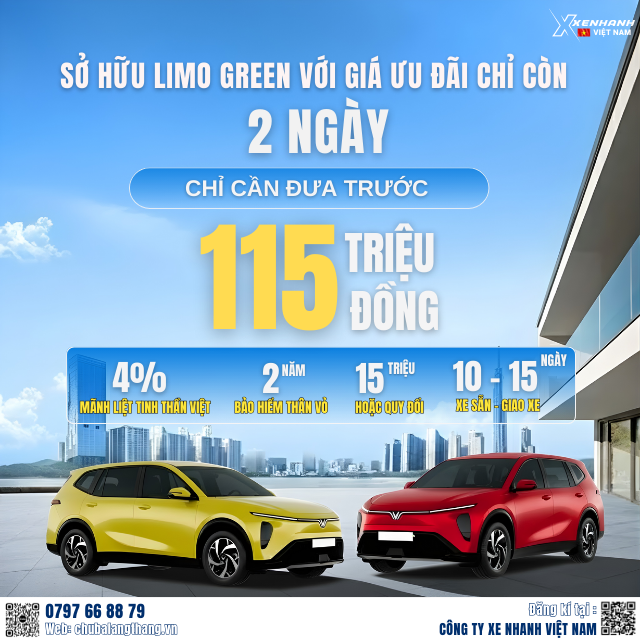 2 ngày cuối ưu đãi VinFast Limo Green – Đưa trước 115 triệu, nhận xe sớm