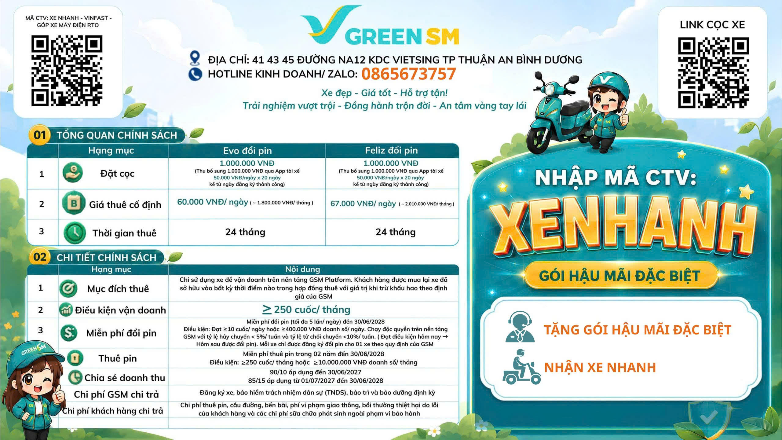 THUÊ XE MÁY ĐIỆN XANH SM – NHẬP MÃ XENHANH, HỖ TRỢ NHẬN XE NHANH 🛵⚡