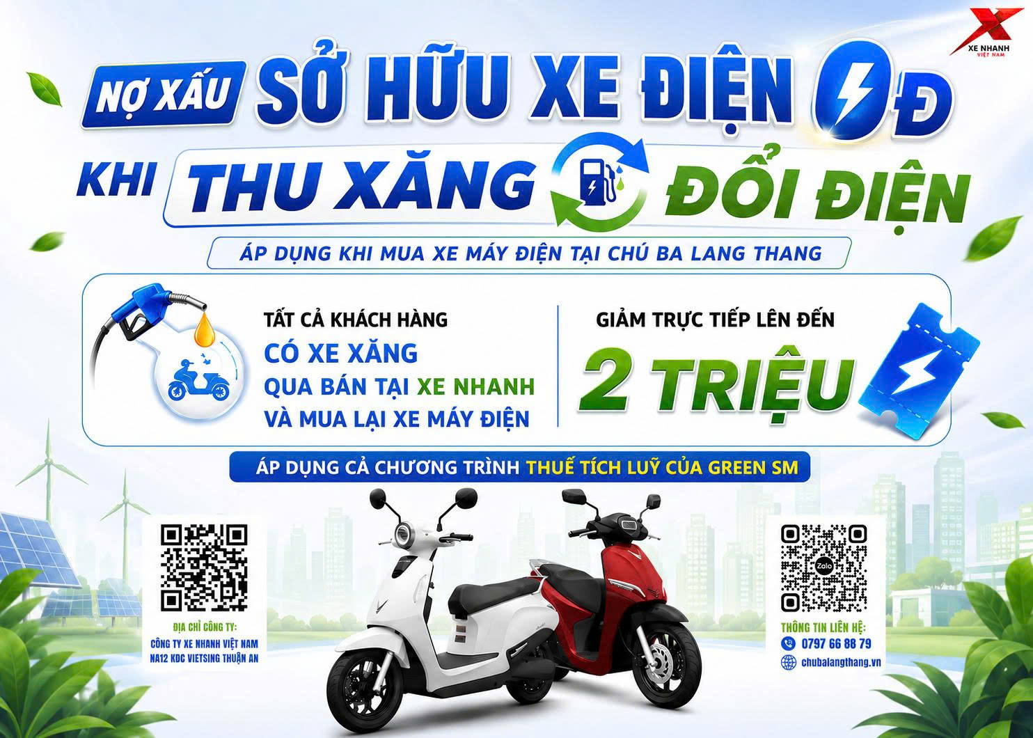 Nợ xấu sở hữu xe máy điện 0Đ – Xăng đổi điện, đưa trước chỉ 2 triệu